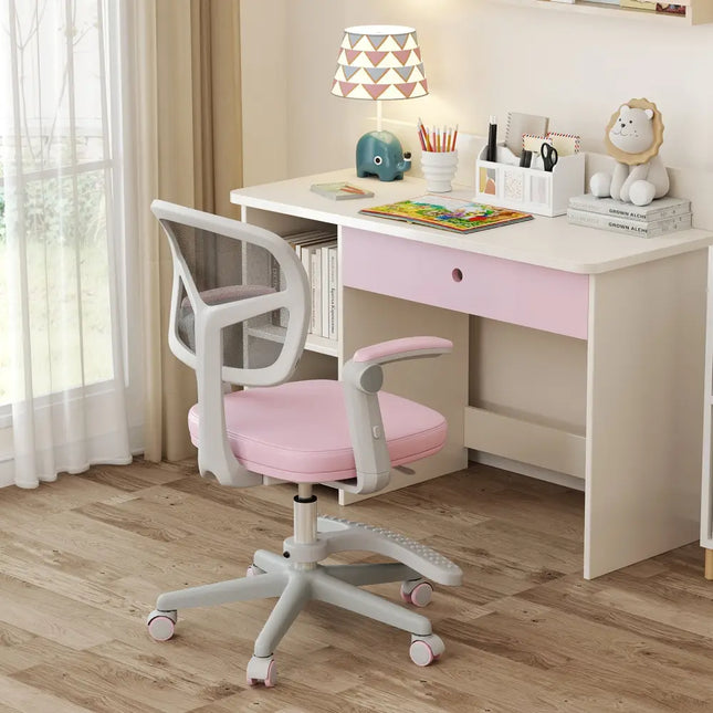 Kids Desk Chair Children Study Chair with Adjustable Height Armrest and Footrest-Pink - Pink - Kids Chairs & Seating