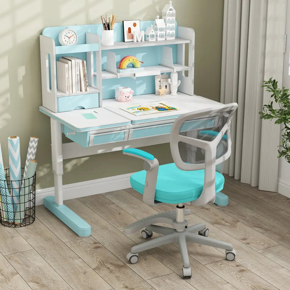 Kids Desk Chair Children Study Chair with Adjustable Height Armrest and Footrest-Green - Green - Kids Chairs & Seating