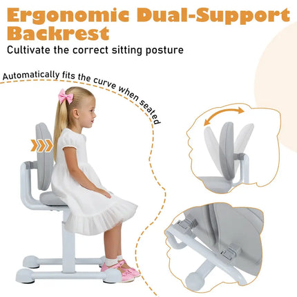 Kids Desk Chair Children Study Chair with Double Back Support and Adjustable Height-Gray - Gray - Kids Chairs & Seating