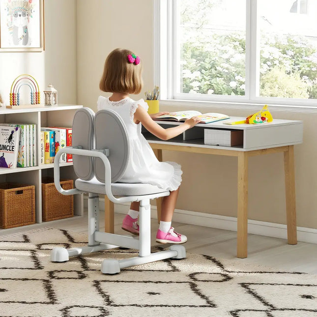 Kids Desk Chair Children Study Chair with Double Back Support and Adjustable Height-Gray - Gray - Kids Chairs & Seating