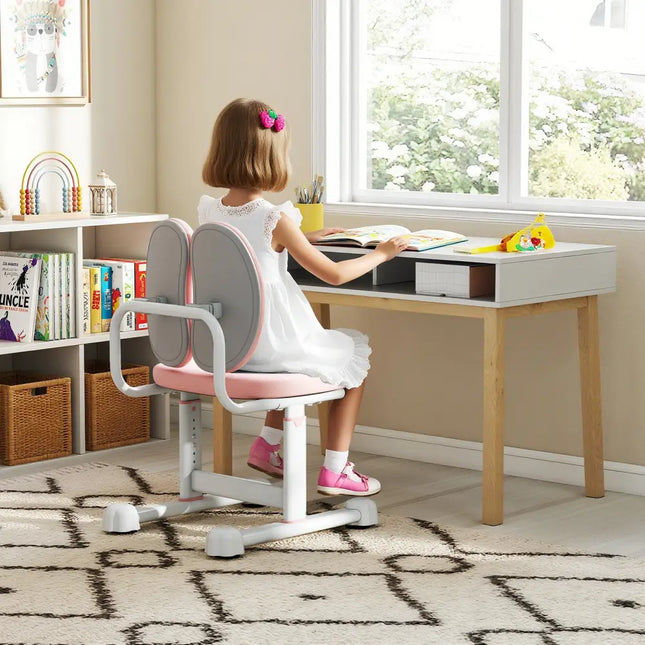Kids Desk Chair Children Study Chair with Double Back Support and Adjustable Height-Pink - Pink - Kids Chairs & Seating