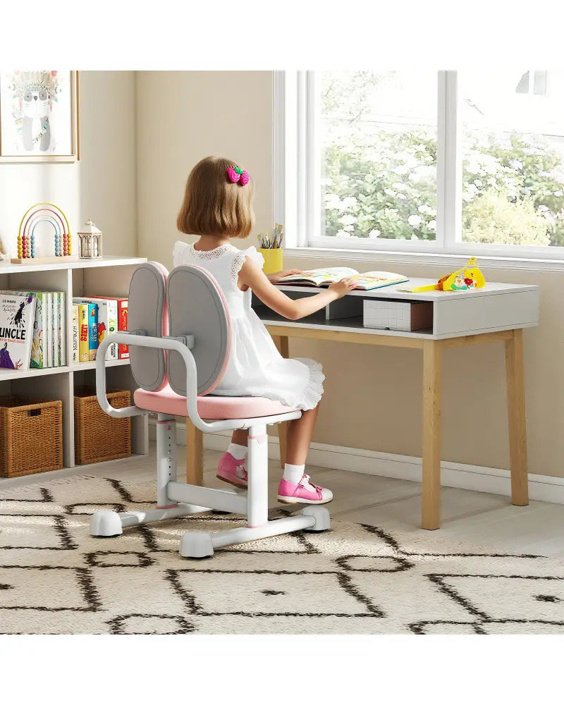 Kids Desk Chair Children Study Chair with Double Back Support and Adjustable Height-Pink - Pink - Kids Chairs & Seating