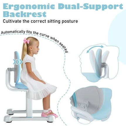 Kids Desk Chair Children Study Chair with Double Back Support and Adjustable Height-Blue - Blue - Kids Chairs & Seating