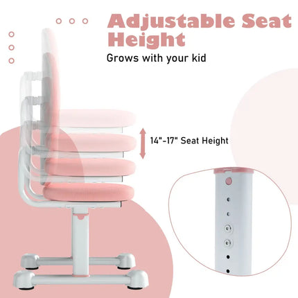 Kids Desk Chair Children Study Chair with Double Back Support and Adjustable Height-Pink - Pink - Kids Chairs & Seating
