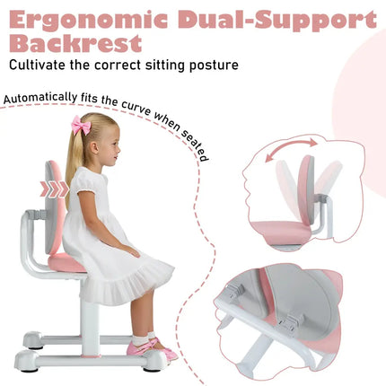 Kids Desk Chair Children Study Chair with Double Back Support and Adjustable Height-Pink - Pink - Kids Chairs & Seating