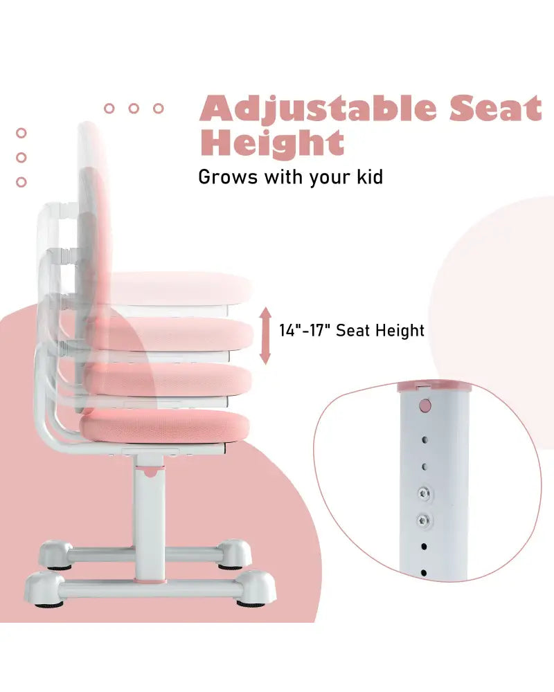 Kids Desk Chair Children Study Chair with Double Back Support and Adjustable Height-Pink - Pink - Kids Chairs & Seating