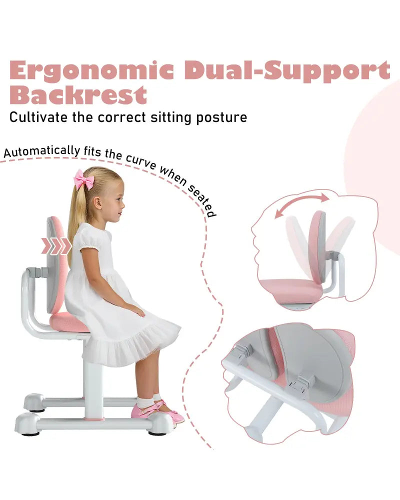 Kids Desk Chair Children Study Chair with Double Back Support and Adjustable Height-Pink - Pink - Kids Chairs & Seating