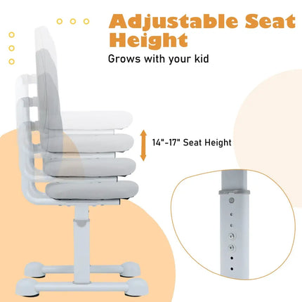Kids Desk Chair Children Study Chair with Double Back Support and Adjustable Height-Gray - Gray - Kids Chairs & Seating