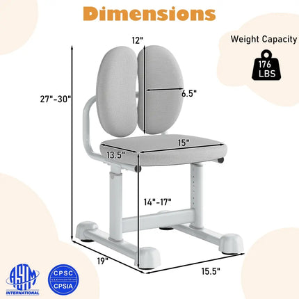 Kids Desk Chair Children Study Chair with Double Back Support and Adjustable Height-Gray - Gray - Kids Chairs & Seating
