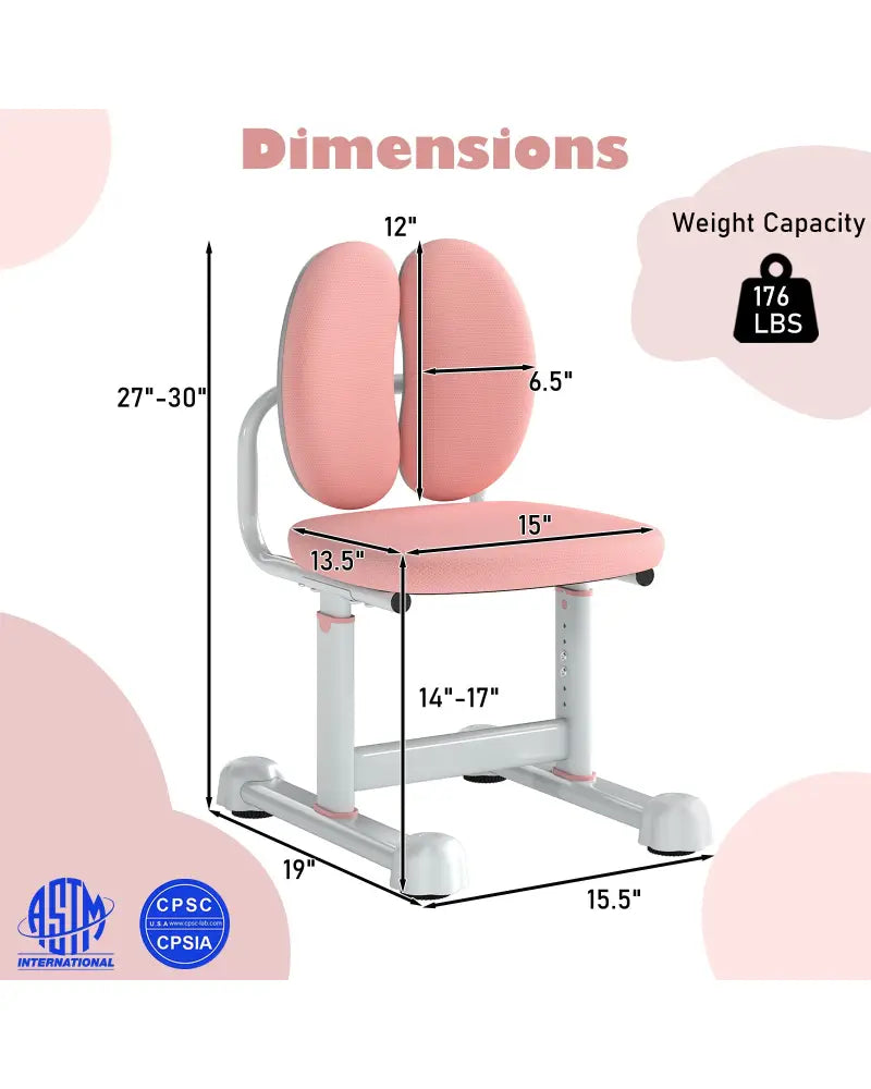 Kids Desk Chair Children Study Chair with Double Back Support and Adjustable Height-Pink - Pink - Kids Chairs & Seating