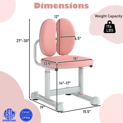Kids Desk Chair Children Study Chair with Double Back Support and Adjustable Height-Pink - Pink - Kids Chairs & Seating