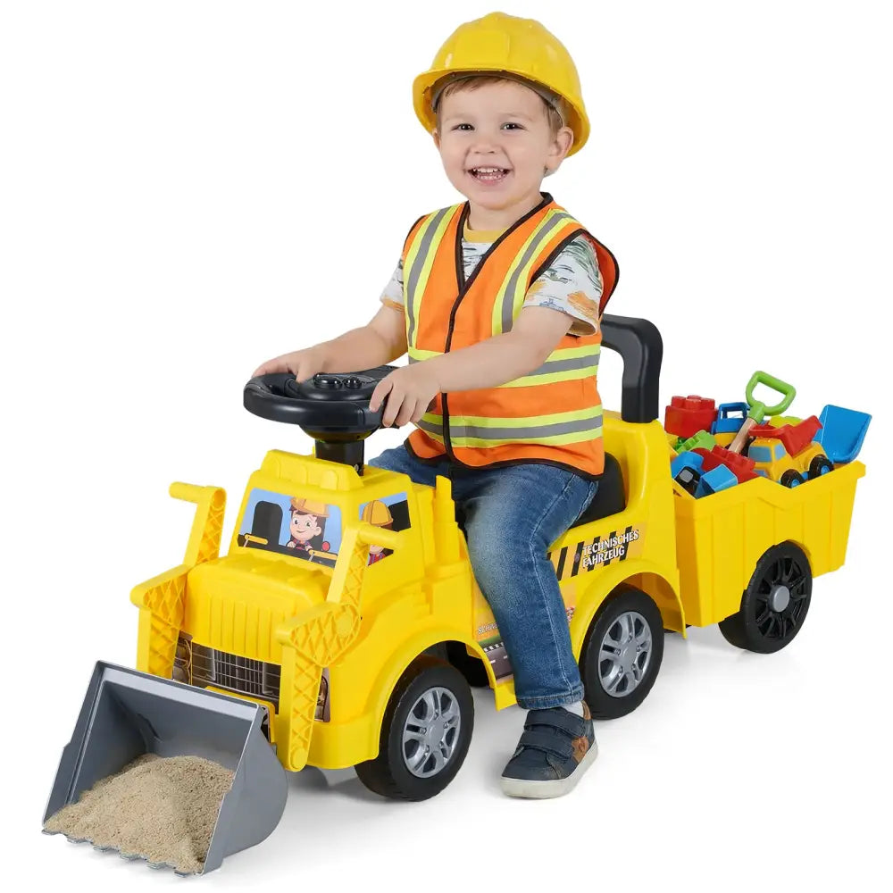 Kids Digger Ride on Truck with Shovel and Under-Seat Compartment - Push & Pedal Ride On Toys
