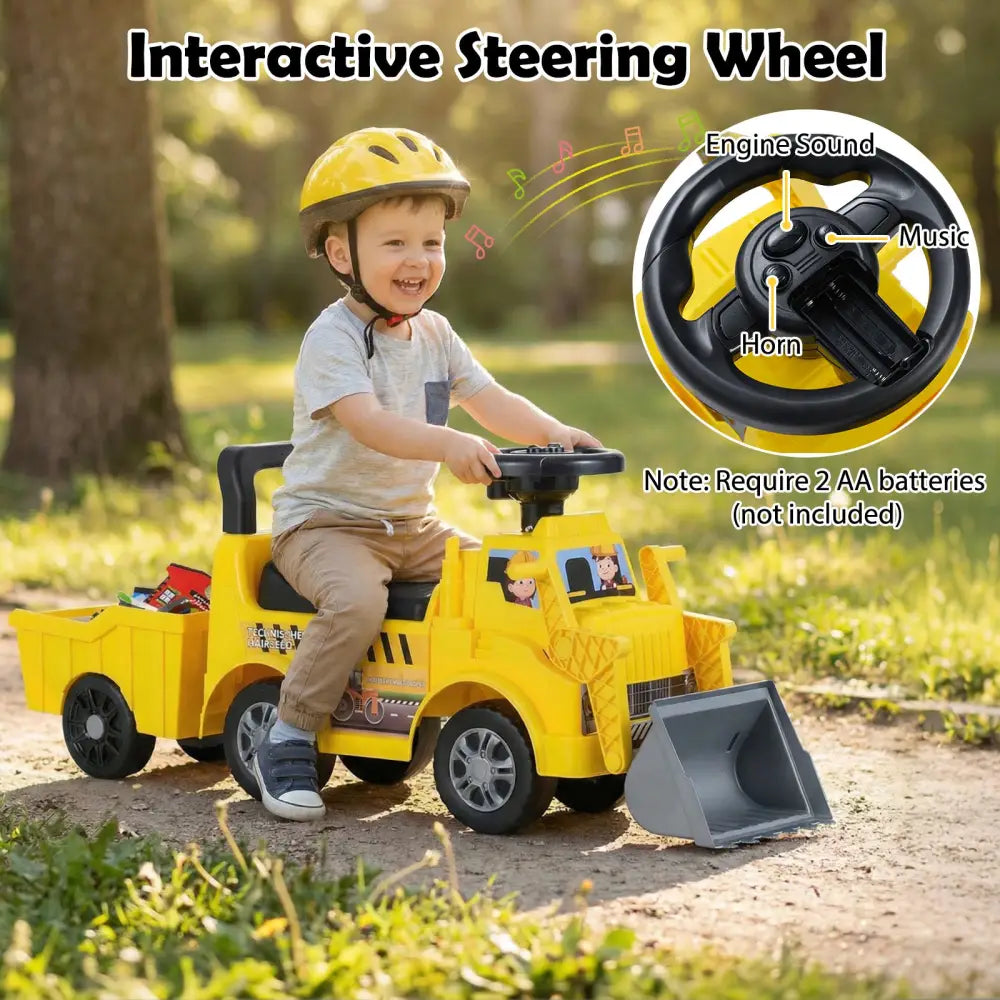 Kids Digger Ride on Truck with Shovel and Under-Seat Compartment - Push & Pedal Ride On Toys