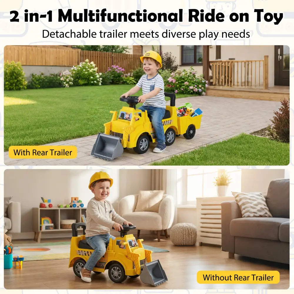 Kids Digger Ride on Truck with Shovel and Under-Seat Compartment - Push & Pedal Ride On Toys