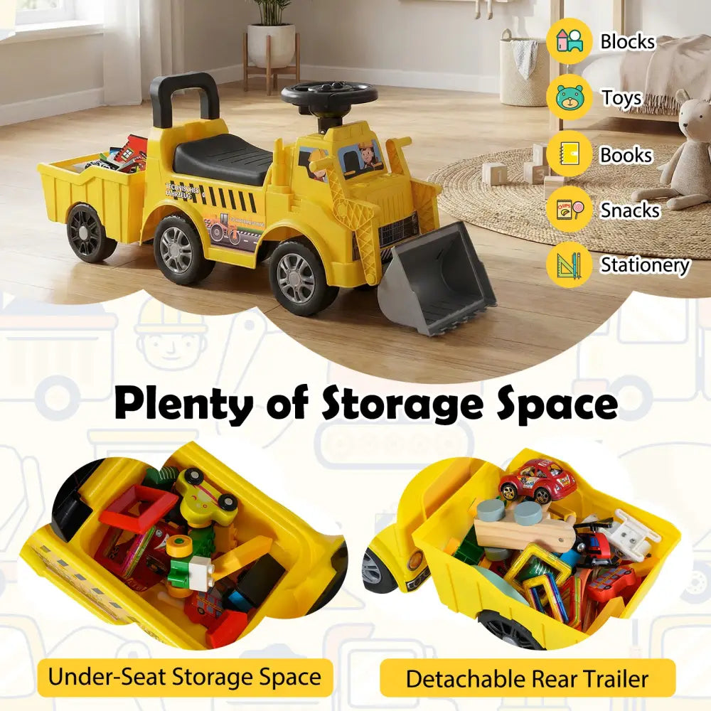 Kids Digger Ride on Truck with Shovel and Under-Seat Compartment - Push & Pedal Ride On Toys