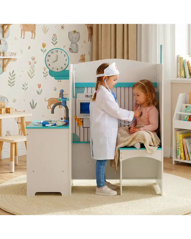 Kids Doctor Play Set with Adjustable Height Bar-Blue - Blue - Play Kitchen Sets