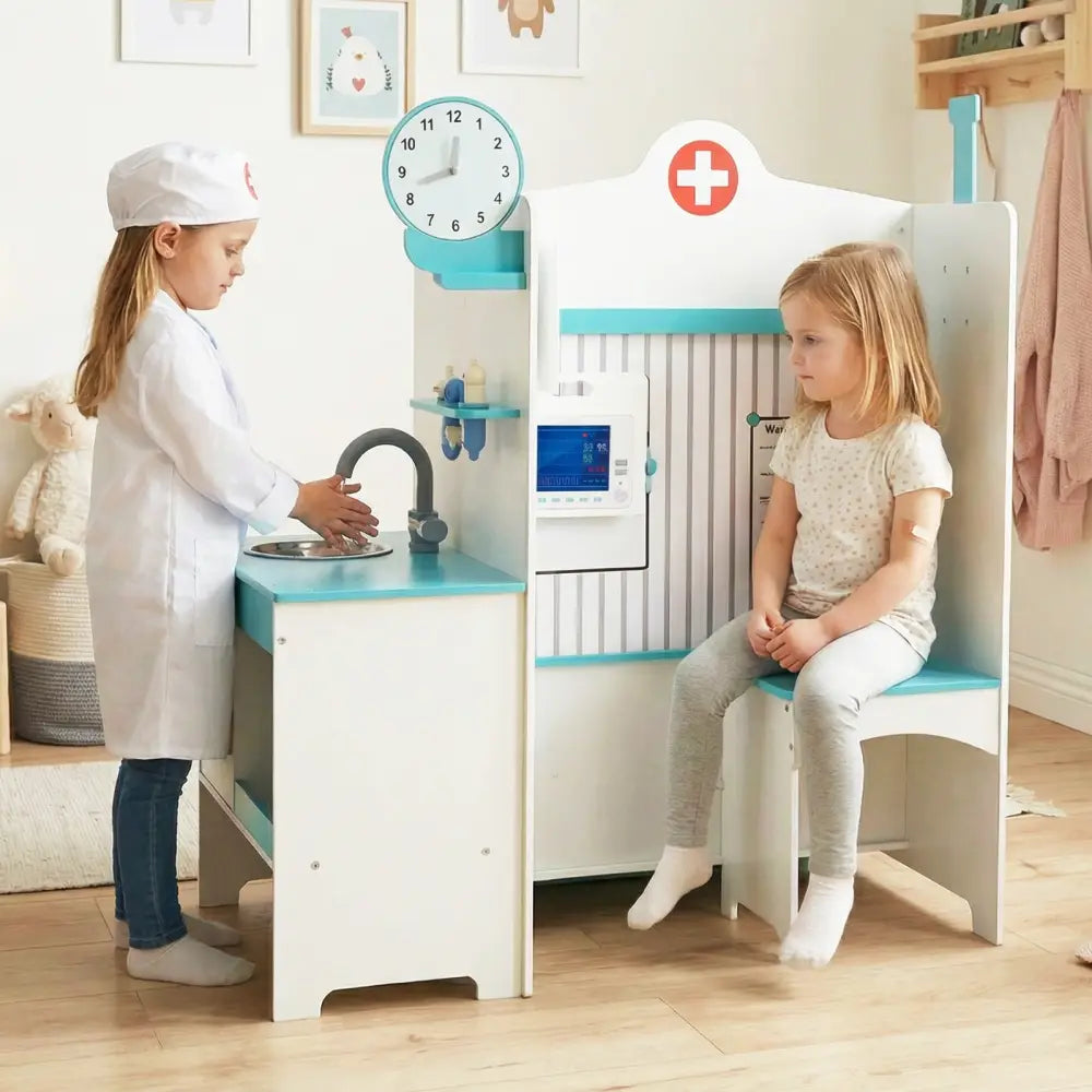 Kids Doctor Play Set with Adjustable Height Bar-Blue - Blue - Play Kitchen Sets