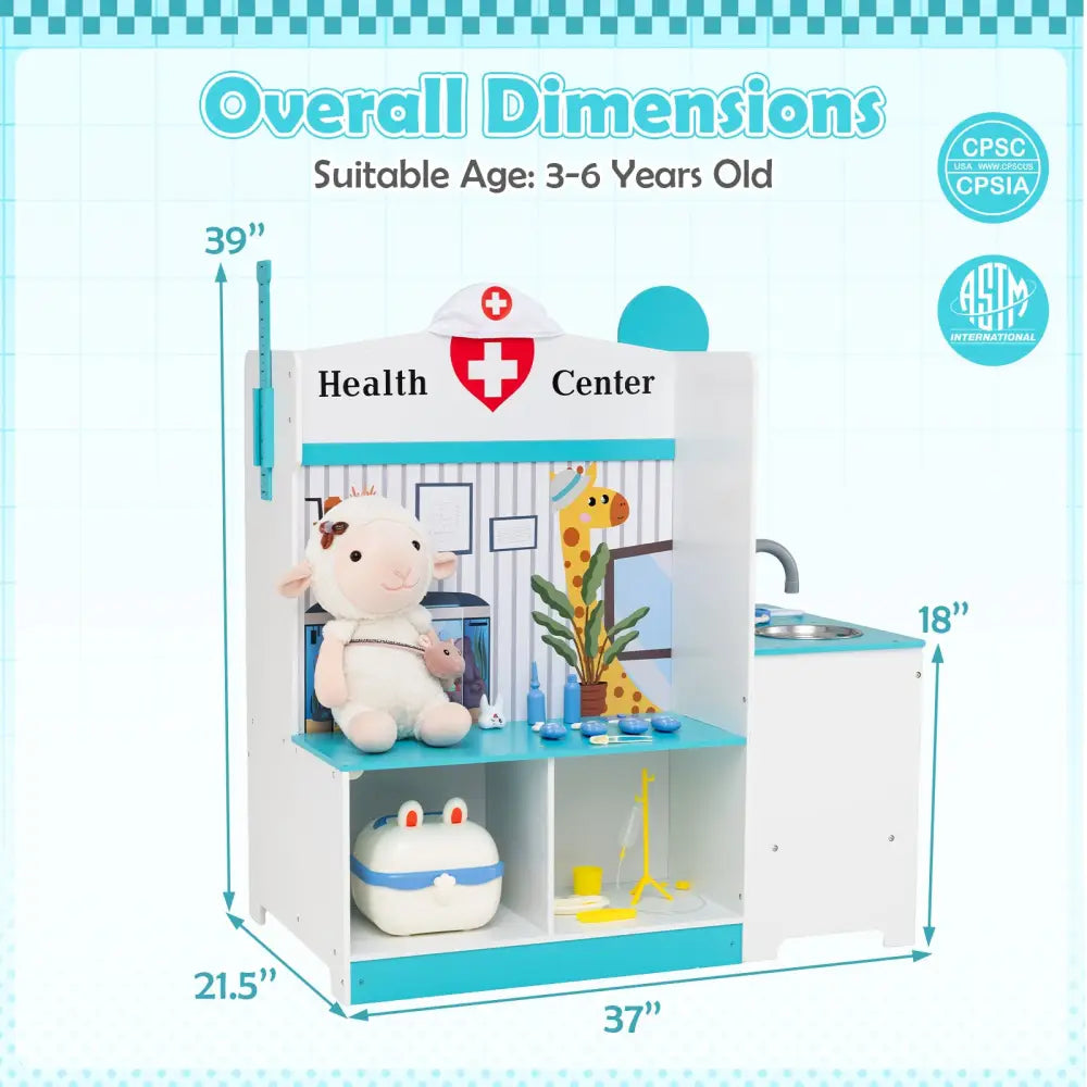 Kids Doctor Play Set with Adjustable Height Bar-Blue - Blue - Play Kitchen Sets