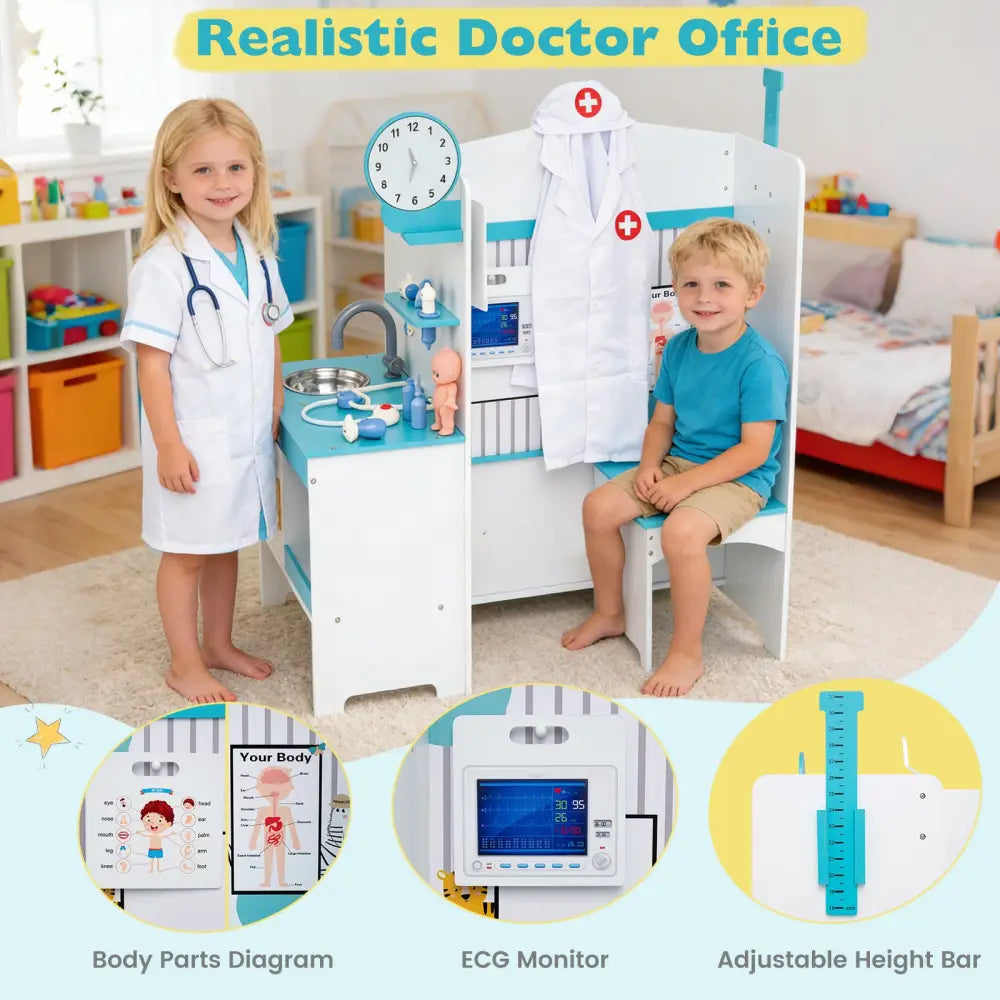 Kids Doctor Play Set with Adjustable Height Bar-Blue - Blue - Play Kitchen Sets