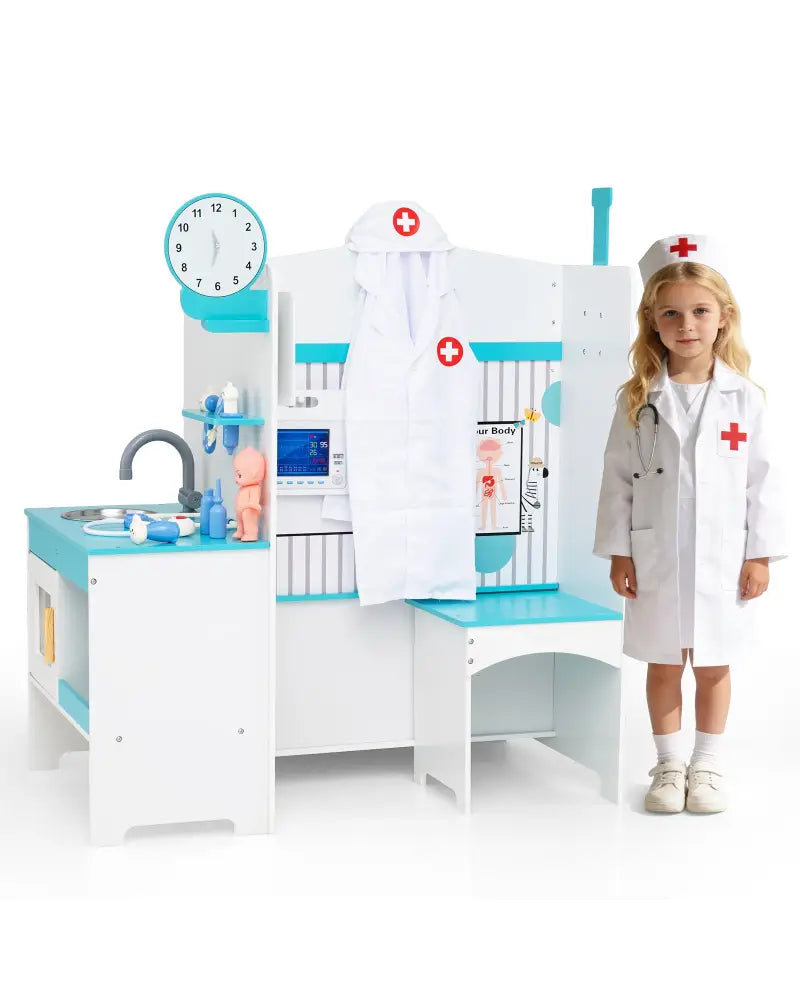 Kids Doctor Play Set with Adjustable Height Bar-Blue - Blue - Play Kitchen Sets