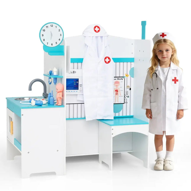 Kids Doctor Play Set with Adjustable Height Bar - Blue - Oasis Home Essentials