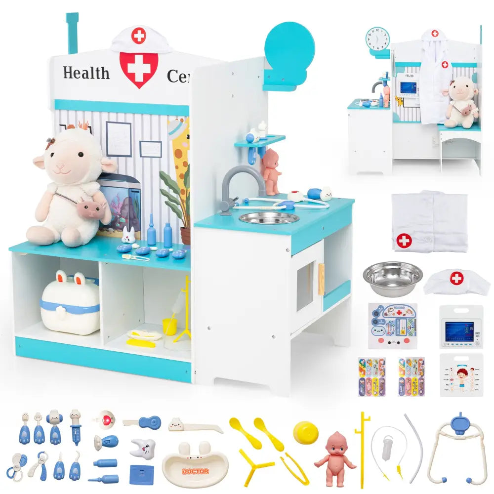 Kids Doctor Play Set with Adjustable Height Bar-Blue - Blue - Play Kitchen Sets
