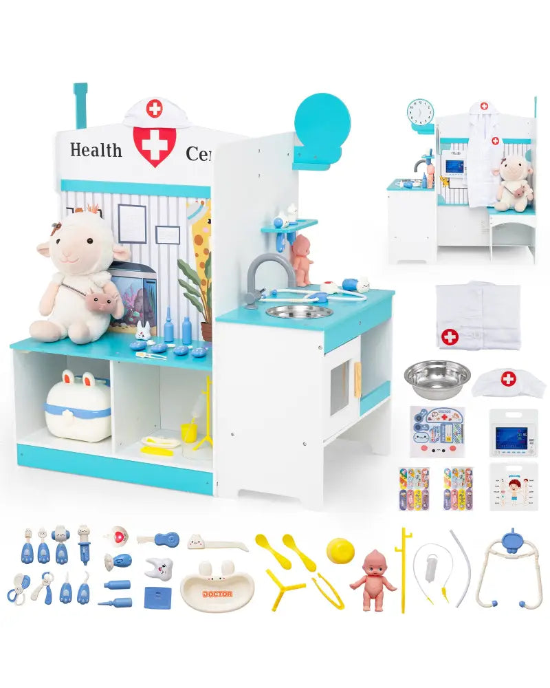 Kids Doctor Play Set with Adjustable Height Bar-Blue - Blue - Play Kitchen Sets