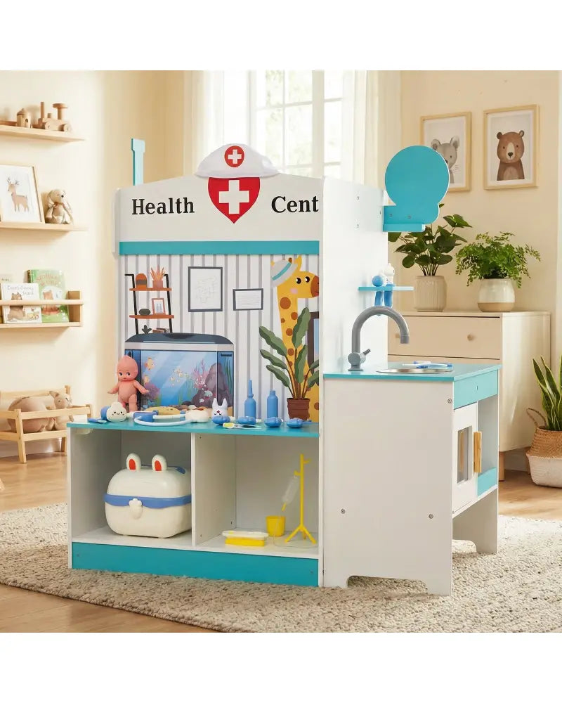 Kids Doctor Play Set with Adjustable Height Bar-Blue - Blue - Play Kitchen Sets