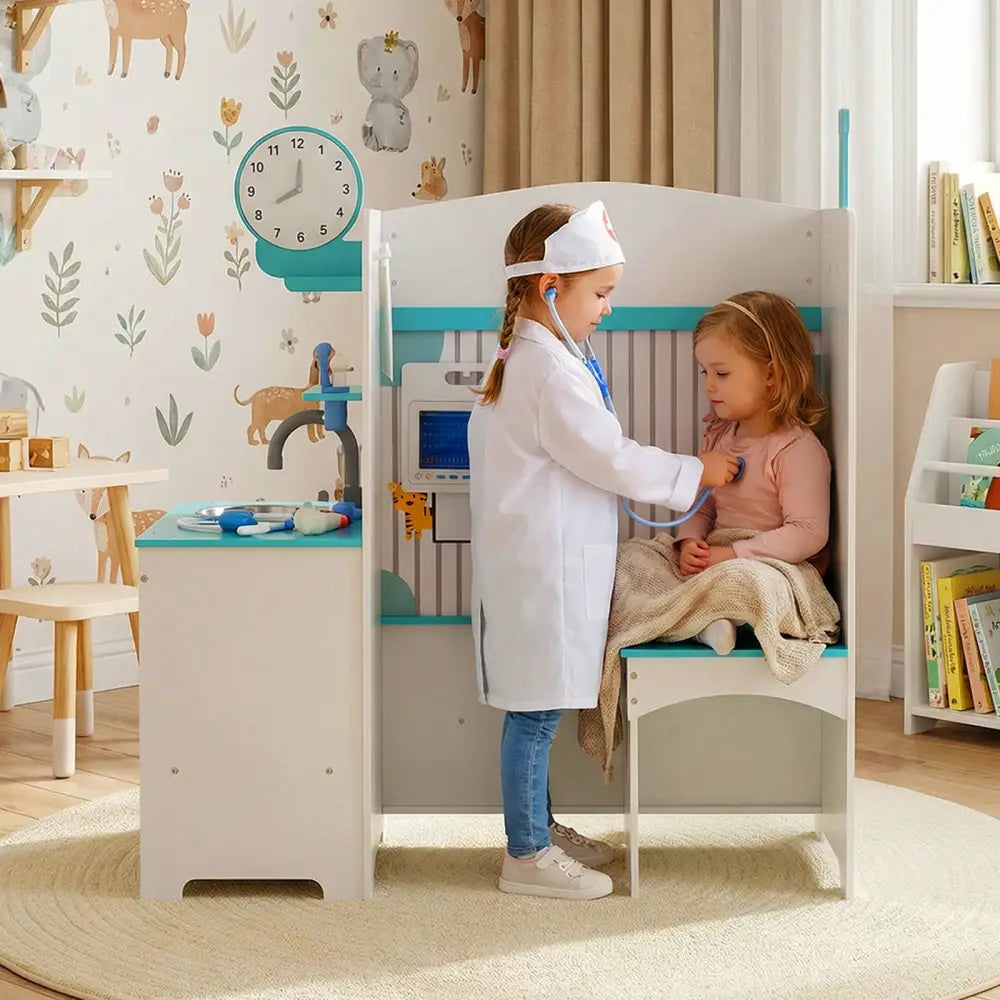 Kids Doctor Play Set with Adjustable Height Bar-Blue - Blue - Play Kitchen Sets