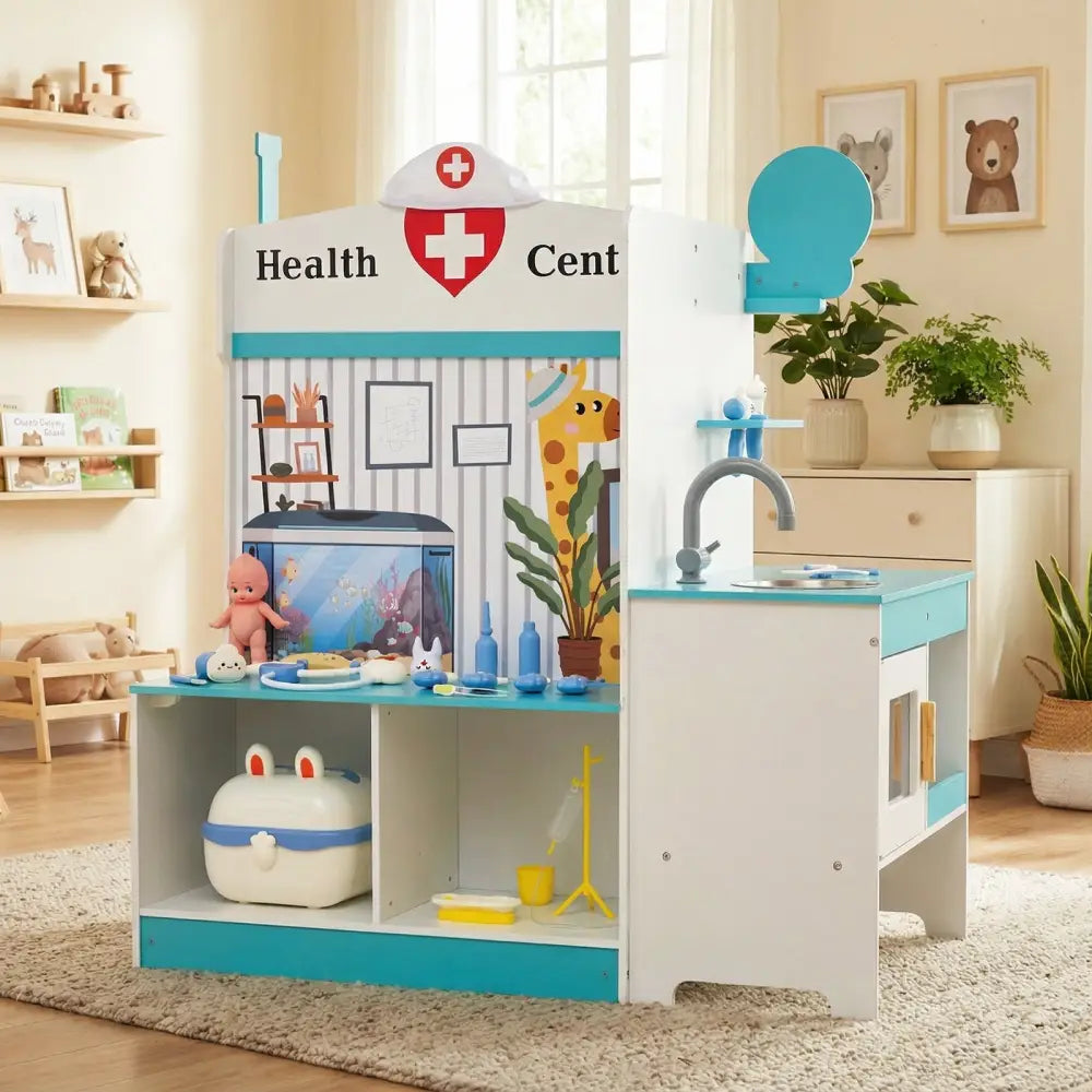 Kids Doctor Play Set with Adjustable Height Bar-Blue - Blue - Play Kitchen Sets