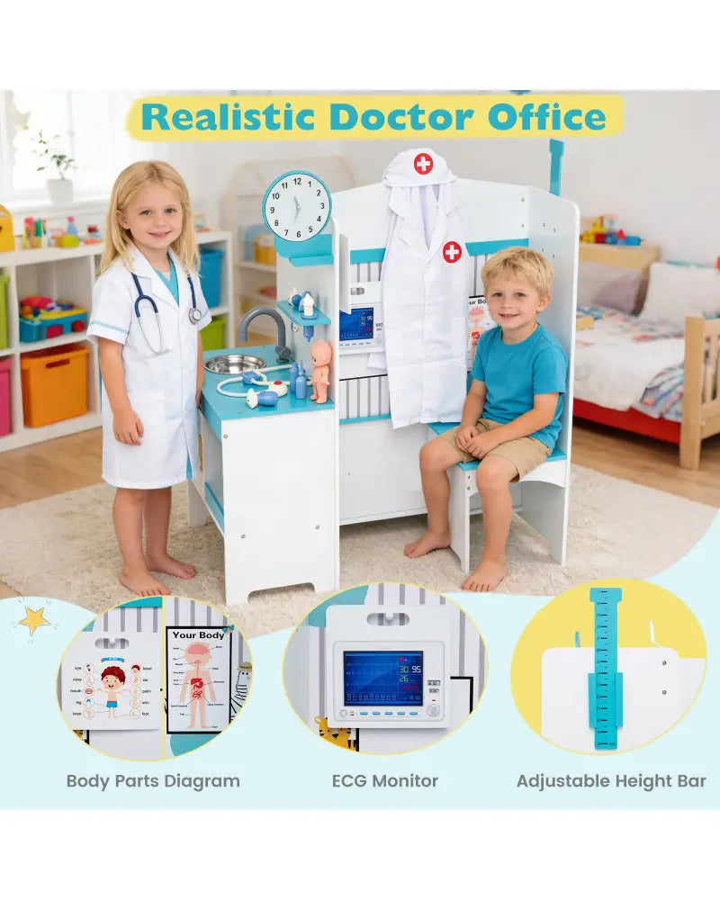 Kids Doctor Play Set with Adjustable Height Bar-Blue - Blue - Play Kitchen Sets