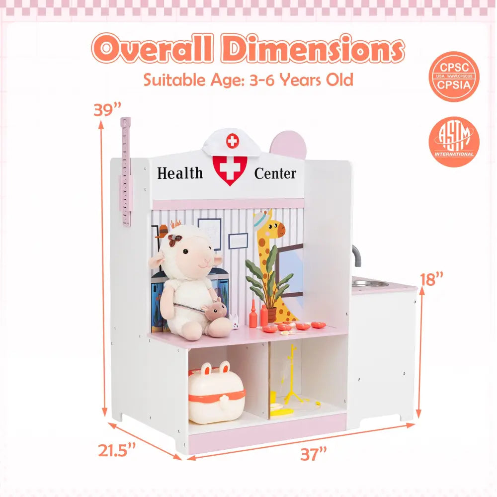 Kids Doctor Play Set with Adjustable Height Bar-Pink - Pink - Play Kitchen Sets