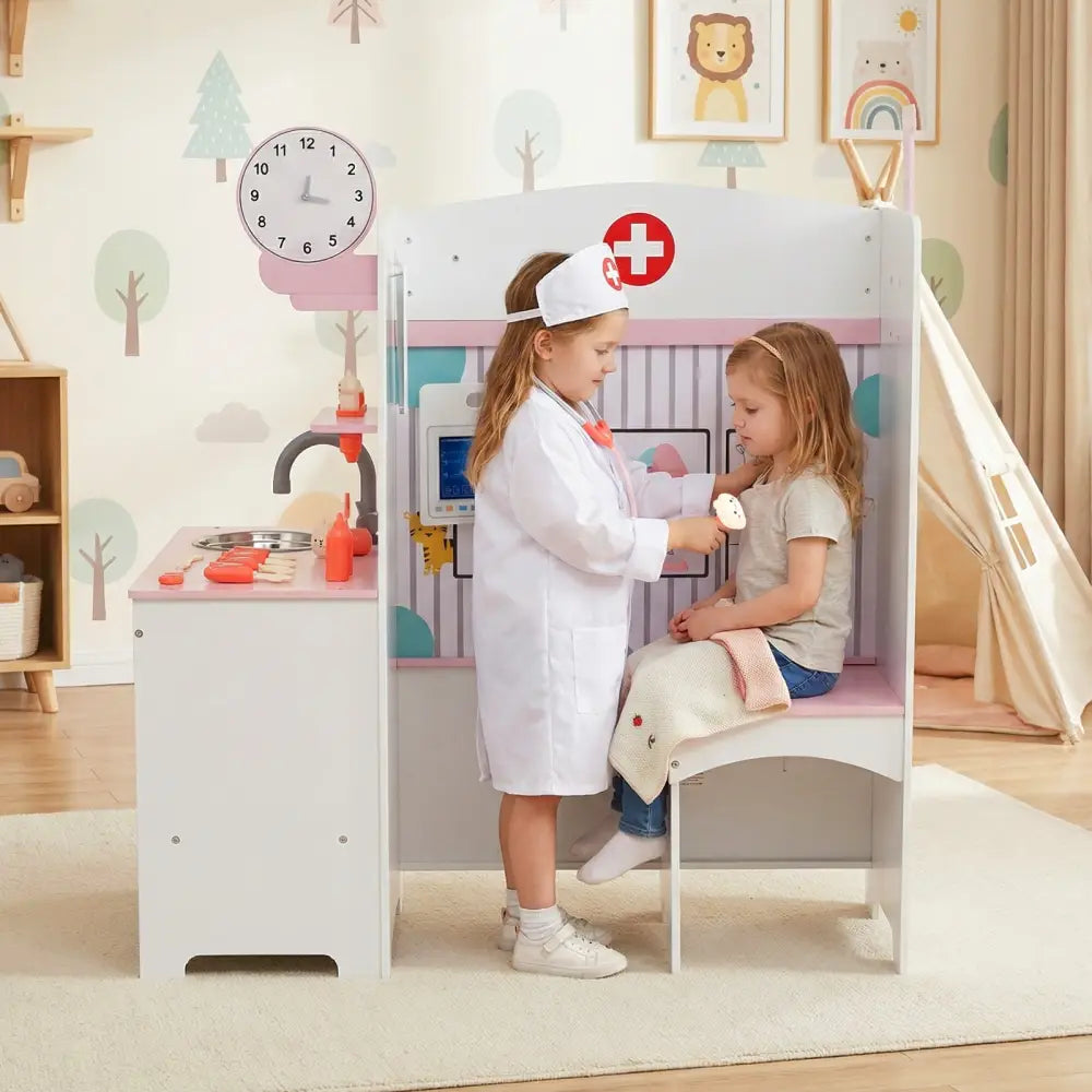 Kids Doctor Play Set with Adjustable Height Bar-Pink - Pink - Play Kitchen Sets