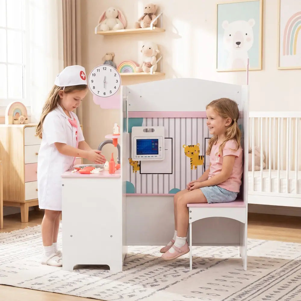 Kids Doctor Play Set with Adjustable Height Bar-Pink - Pink - Play Kitchen Sets