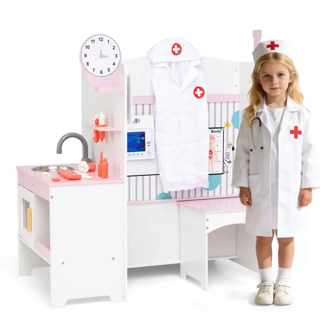 Kids Doctor Play Set with Adjustable Height Bar - Pink - Oasis Home Essentials
