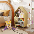 Kids Dollhouse Bookshelf House-shaped Bookcase Children Toy Storage Organizer-Natural - Natural - Kids Storage