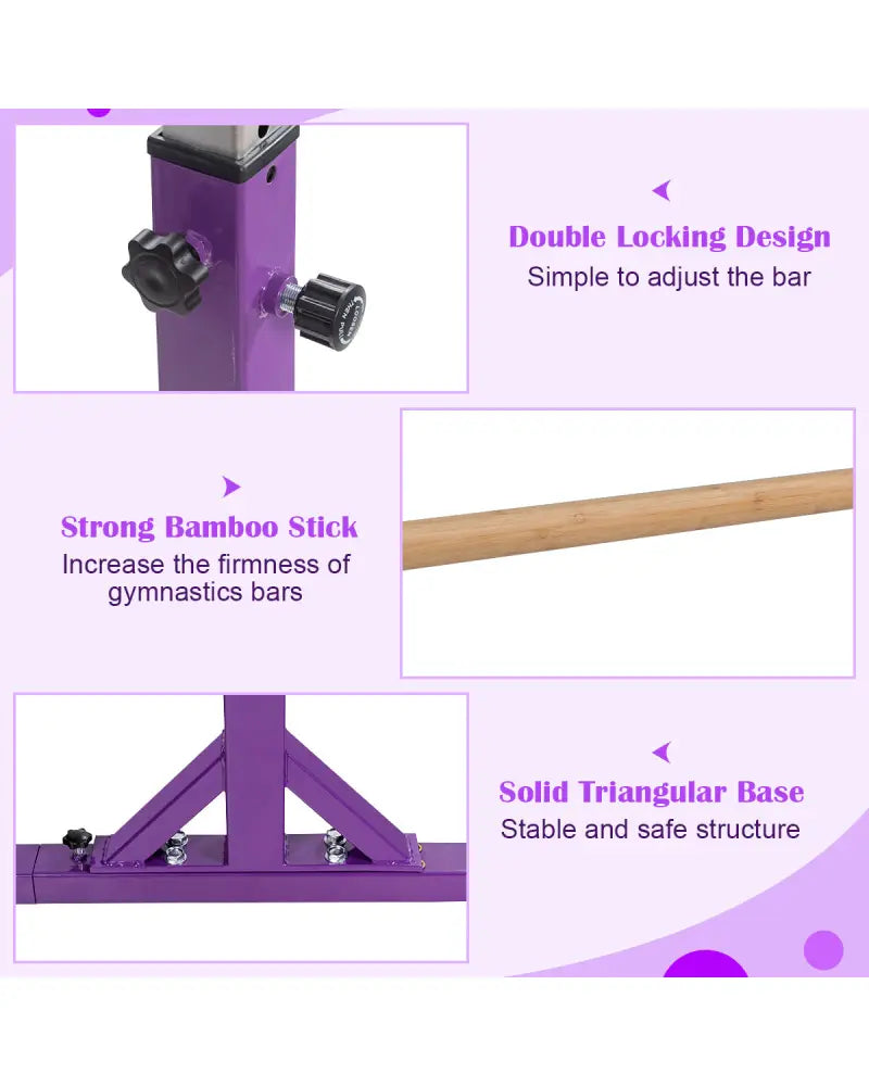 Kids Double Horizontal Bars Gymnastic Training Parallel Bars Adjustable-Purple - Purple - Toy Sports