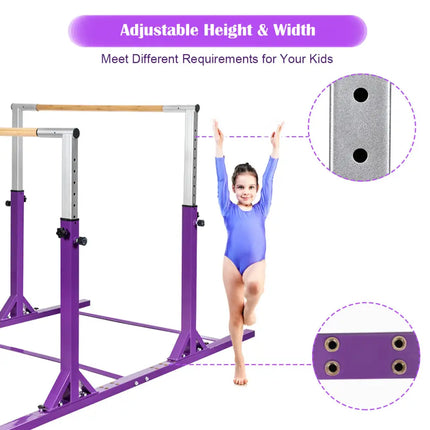 Kids Double Horizontal Bars Gymnastic Training Parallel Bars Adjustable-Purple - Purple - Toy Sports