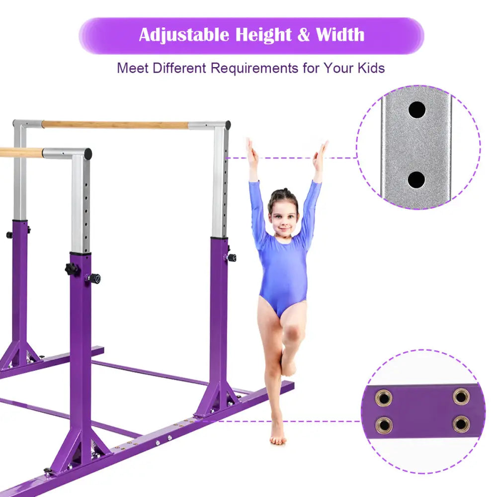 Kids Double Horizontal Bars Gymnastic Training Parallel Bars Adjustable-Purple - Purple - Toy Sports