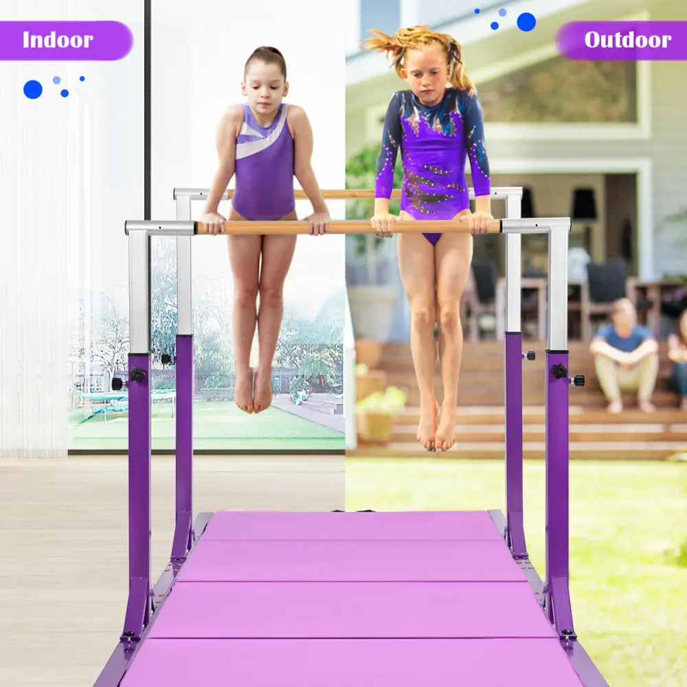 Kids Double Horizontal Bars Gymnastic Training Parallel Bars Adjustable-Purple - Purple - Toy Sports