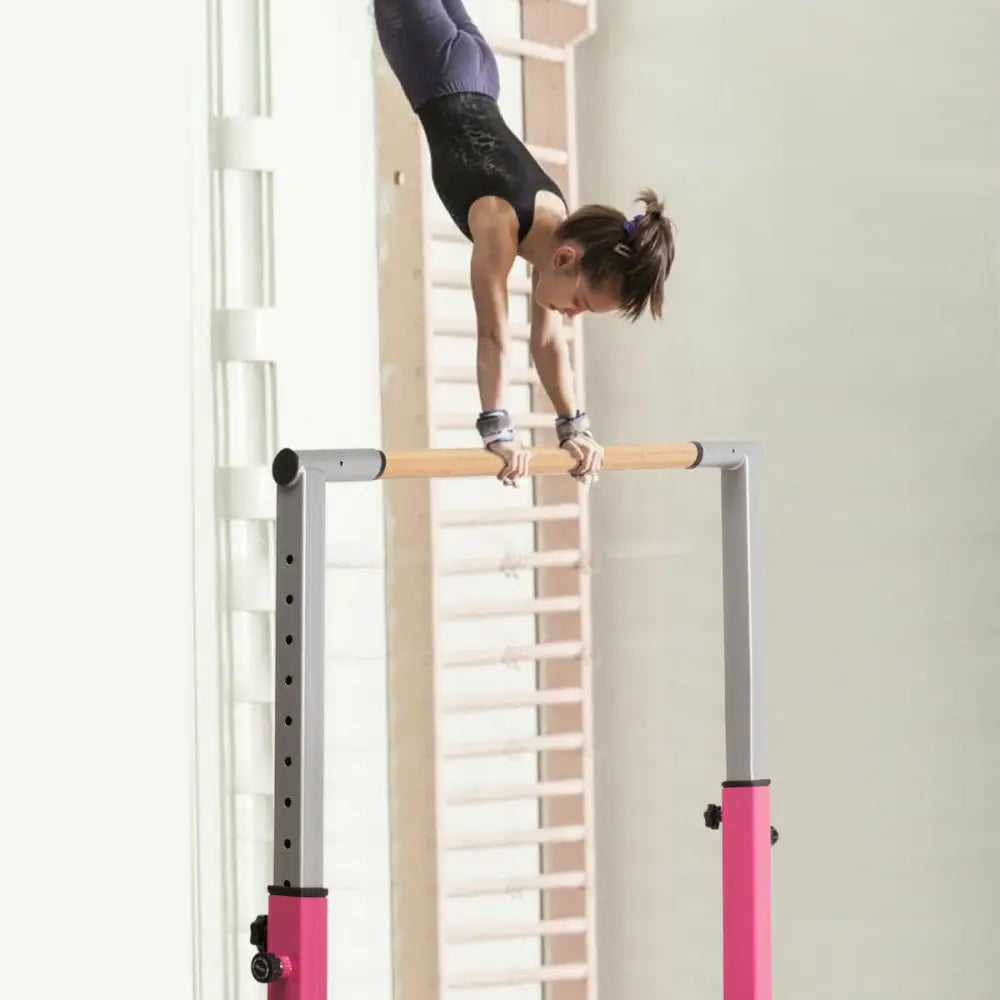 Kids Double Horizontal Bars Gymnastic Training Parallel Bars Adjustable-Pink - Pink - Toy Sports