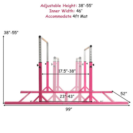 Kids Double Horizontal Bars Gymnastic Training Parallel Bars Adjustable-Pink - Pink - Toy Sports