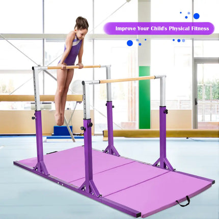 Kids Double Horizontal Bars Gymnastic Training Parallel Bars Adjustable-Purple - Purple - Toy Sports