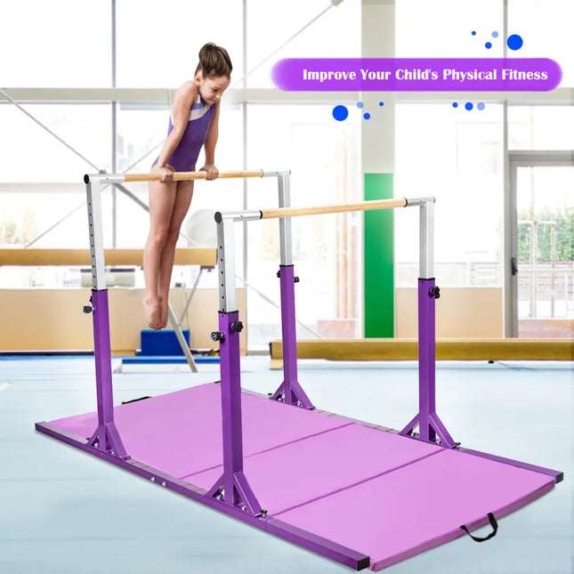 Kids Double Horizontal Bars Gymnastic Training Parallel Bars Adjustable-Purple - Purple - Toy Sports