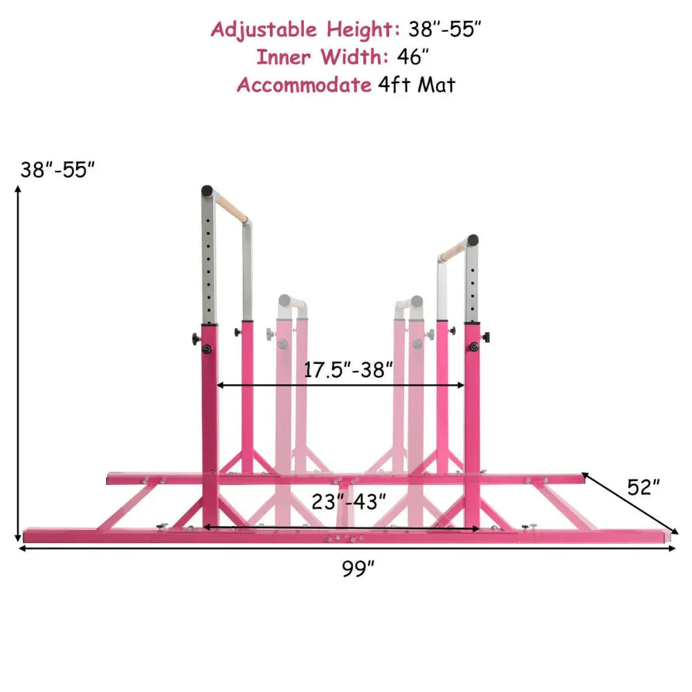 Kids Double Horizontal Bars Gymnastic Training Parallel Bars Adjustable-Pink - Pink - Toy Sports