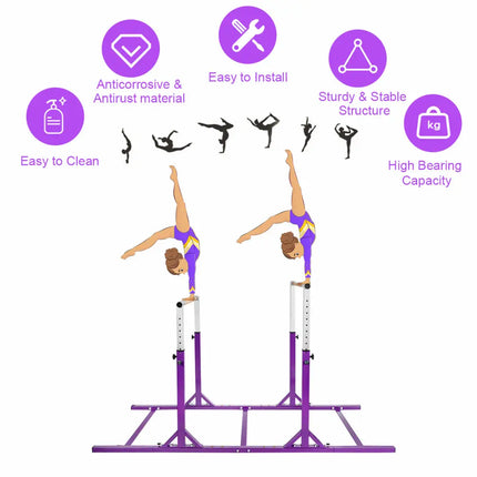 Kids Double Horizontal Bars Gymnastic Training Parallel Bars Adjustable-Purple - Purple - Toy Sports