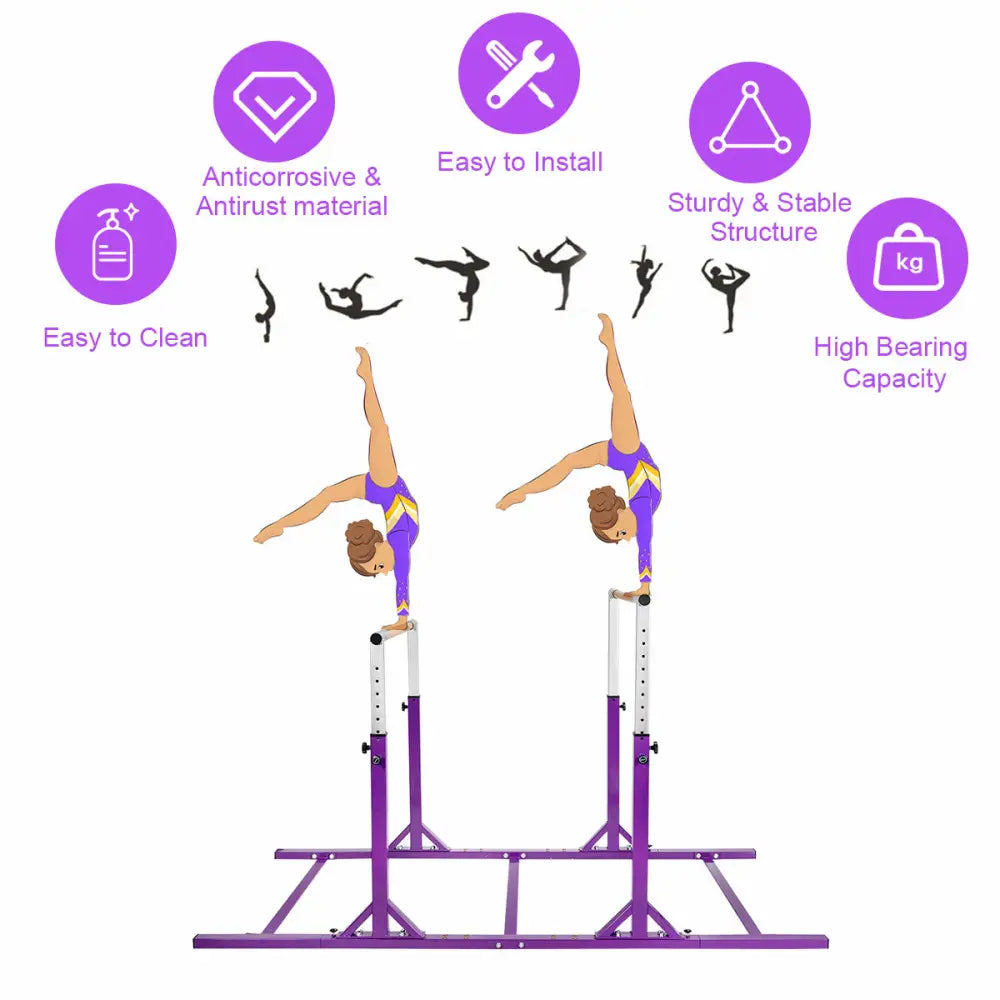 Kids Double Horizontal Bars Gymnastic Training Parallel Bars Adjustable-Purple - Purple - Toy Sports