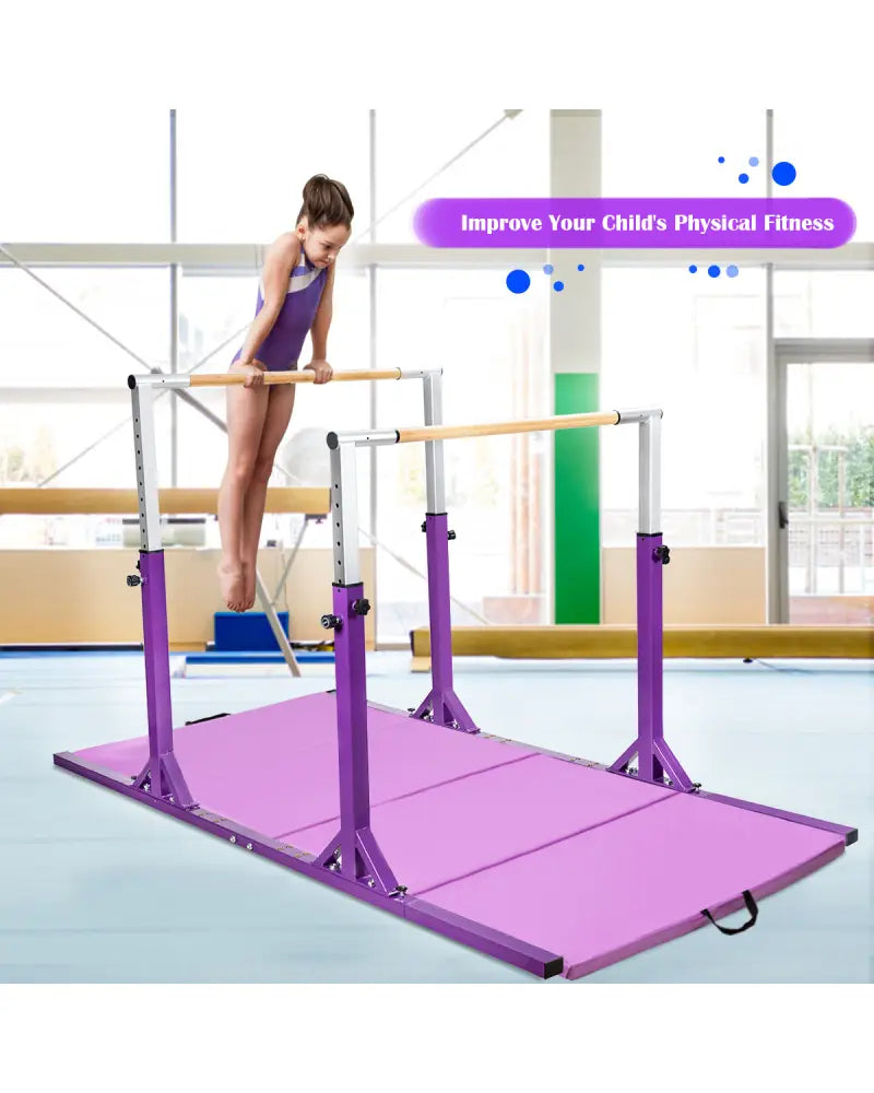 Kids Double Horizontal Bars Gymnastic Training Parallel Bars Adjustable-Purple - Purple - Toy Sports