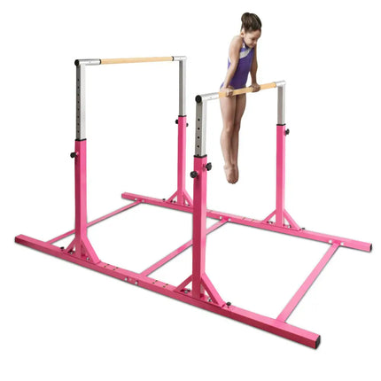 Kids Double Horizontal Bars Gymnastic Training Parallel Bars Adjustable-Pink - Pink - Toy Sports