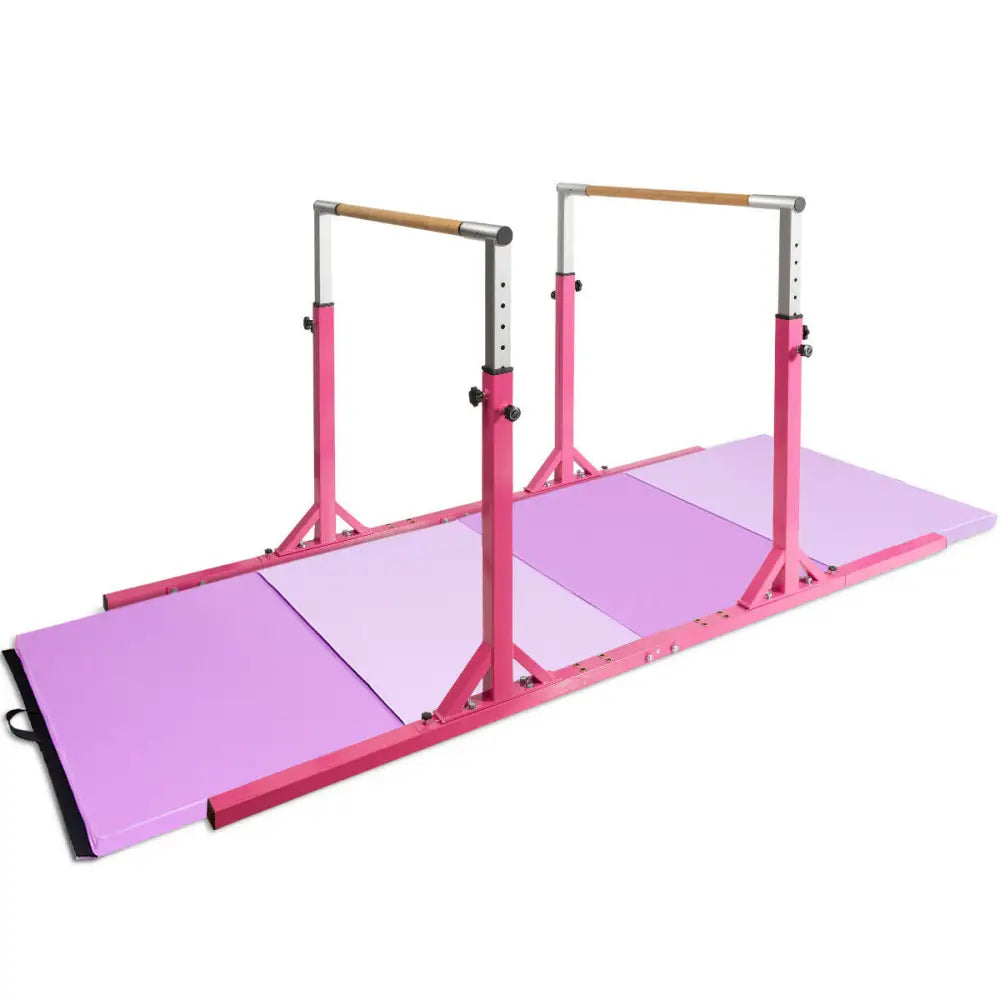 Kids Double Horizontal Bars Gymnastic Training Parallel Bars Adjustable-Pink - Pink - Toy Sports